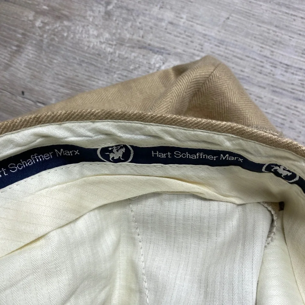 Hart Schaffner Marx Dress Pants Mens 36 Tan Linen Herringbone Made in Italy
